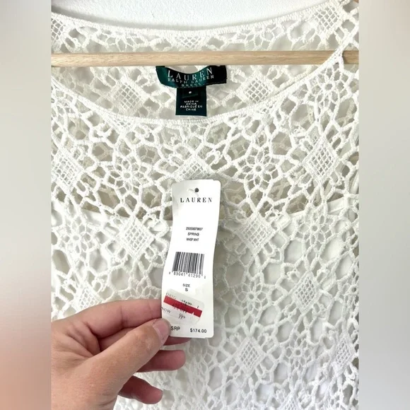 Lauren Ralph Lauren Ivory Crochet Cotton Half Sleeve Dress Size 6 NWT - Picture 6 of 11